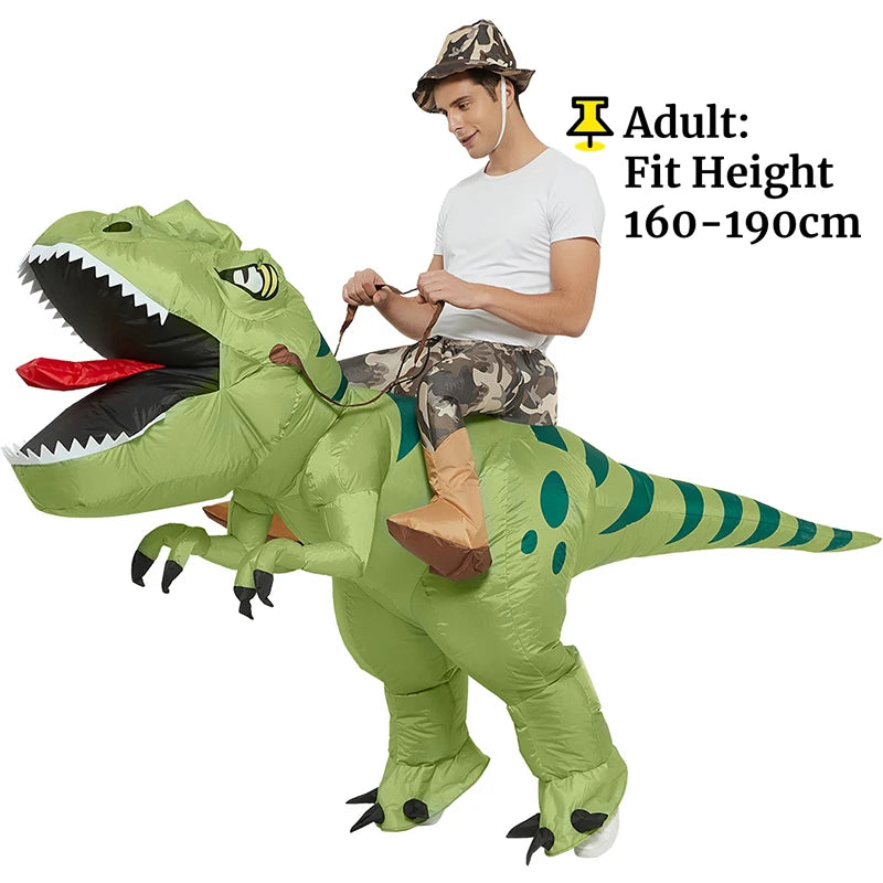 Inflatable Ride-On T-Rex Costume Blow-Up Dinosaur Suit for Halloween Cosplay Party Outfit Funny Animal Themed Dress-Up