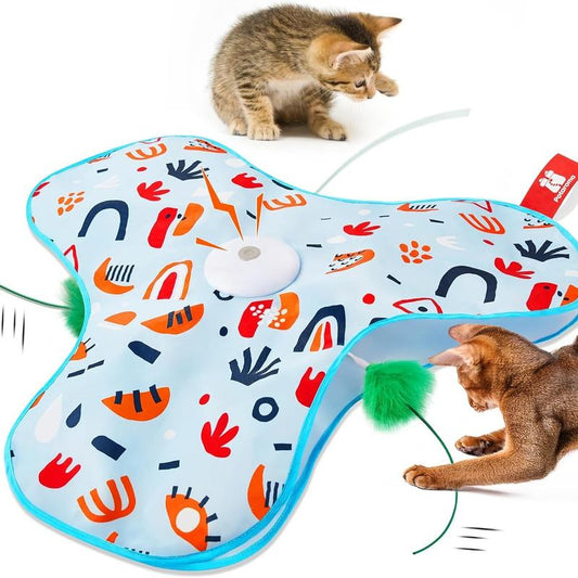 Potaroma Hide and Seek Cat Toys, In-The-Cover Unpredicatable Moving Feather, Interactive Kitten Wand Toy, Automatic Chargeable Cat Toy, Indoor Exercise Kicker for All Breeds, Floral Cover