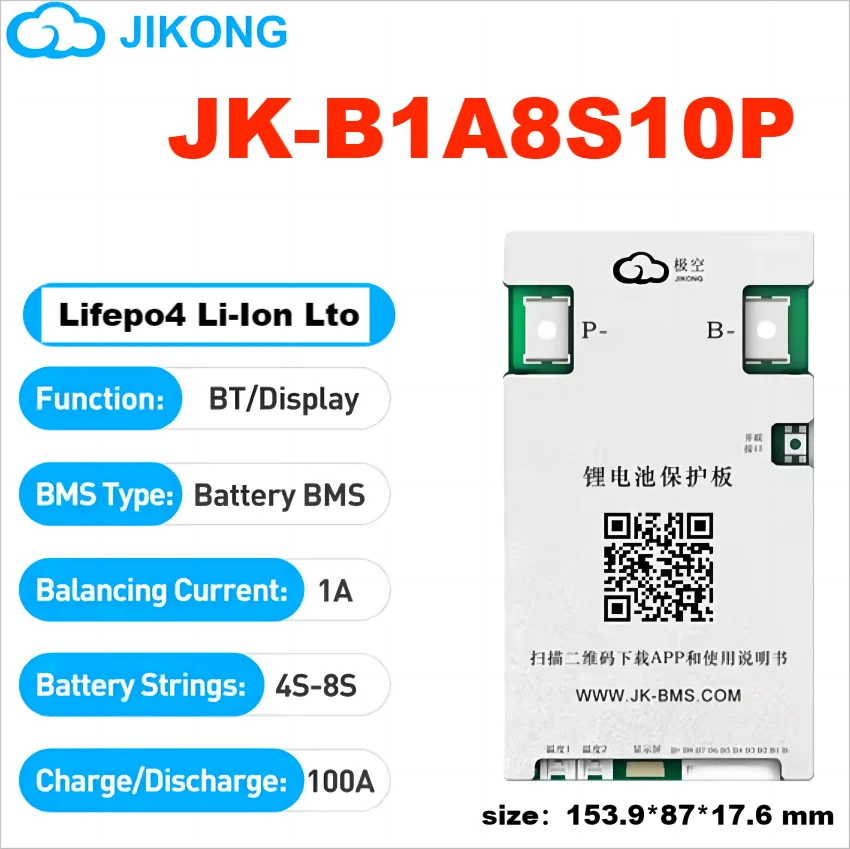 JK BMS 100A Jikong BMS JK-B1A8S10P Smart BMS 8S 24V Active Balance 1A BMS for LiFePO4 Lithium Ion Battery BMS RS485 CAN App BT