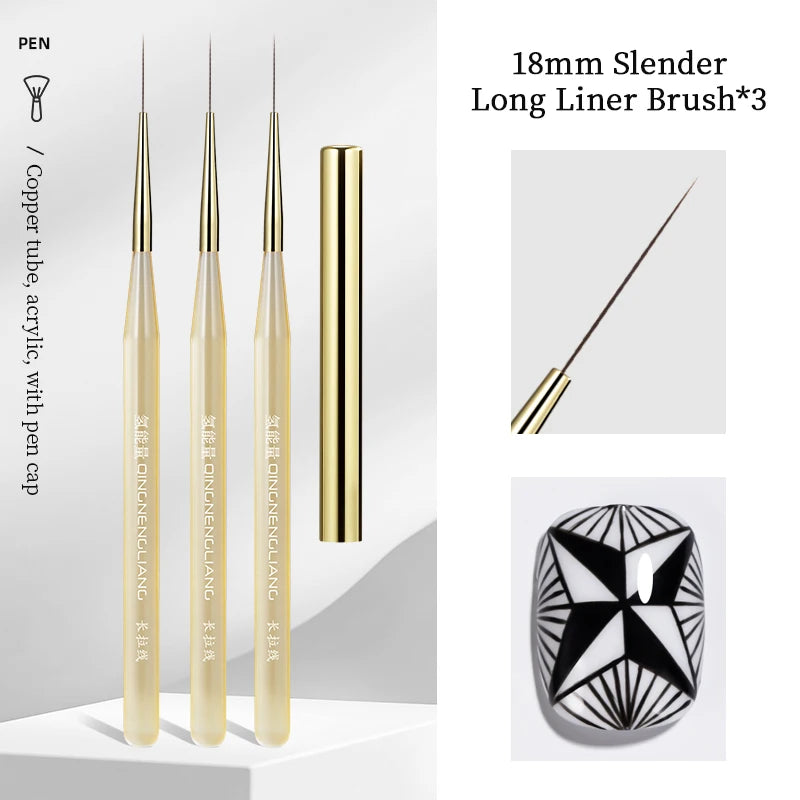QNL 1/2/3pcs 18mm Nail Art Liner Brush Ultra Thin Long Line Drawing Pen With Cap For UV Gel Polish Painting Manicure Tool