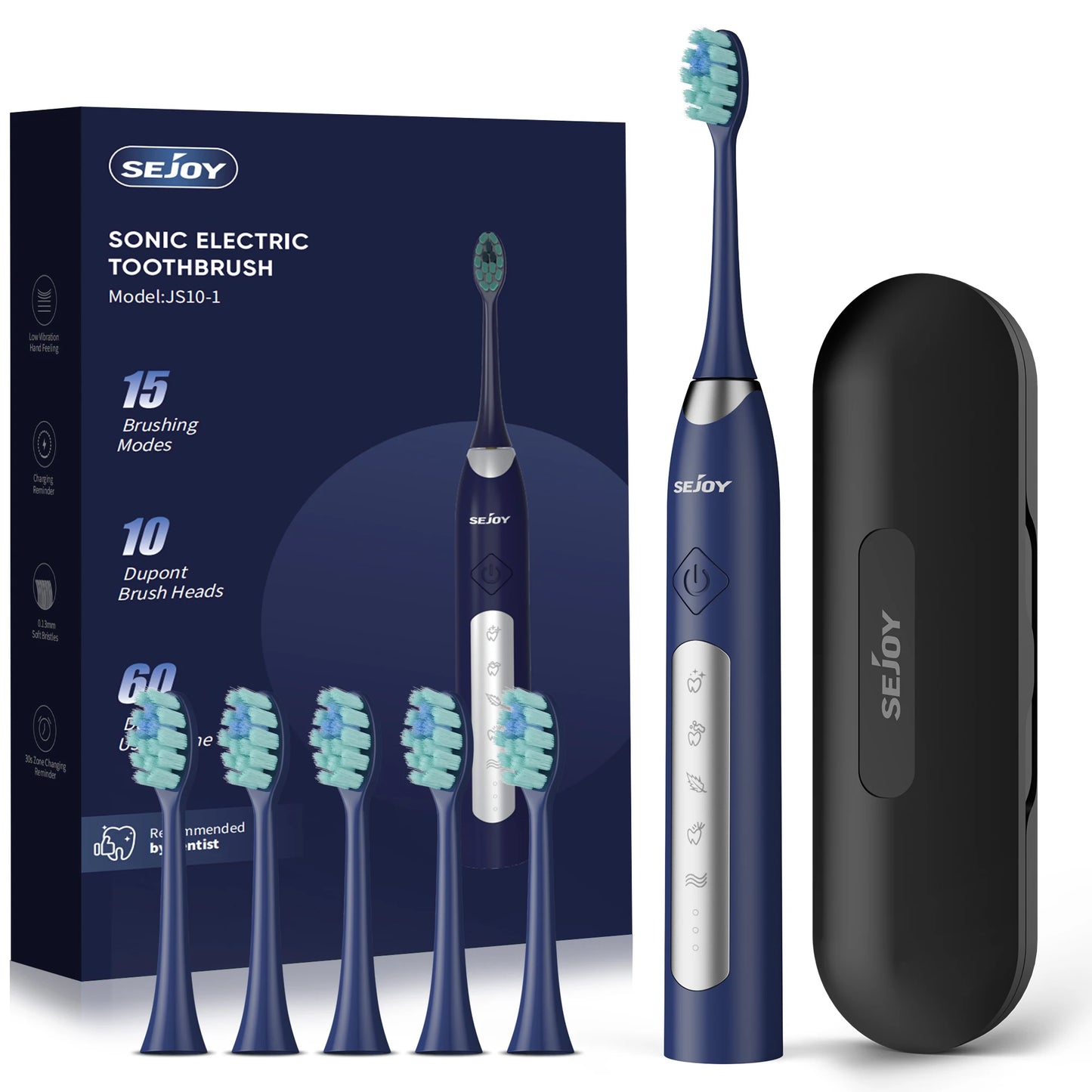 Sejoy Electric Sonic Toothbrush 5 Model with 10 pcs Replacement Heads Rechargeable Waterproof Electronic Tooth Brushes