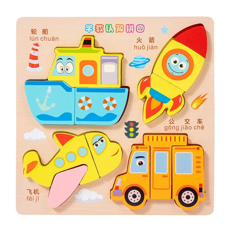 Cartoon Wooden Toys 3D Puzzles for Kids Early Learning Educational Toys Animals Cognitive Jigsaw Puzzle for Baby Children Gift