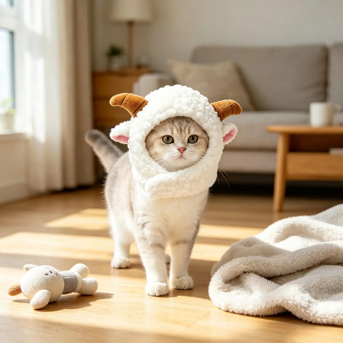 Cute sheep Hooded Pet Cat Dog Accessories Cosplay Cat Hat Winter Lovely New Year Puppy Headgear Soft Velvet Pets Supplies