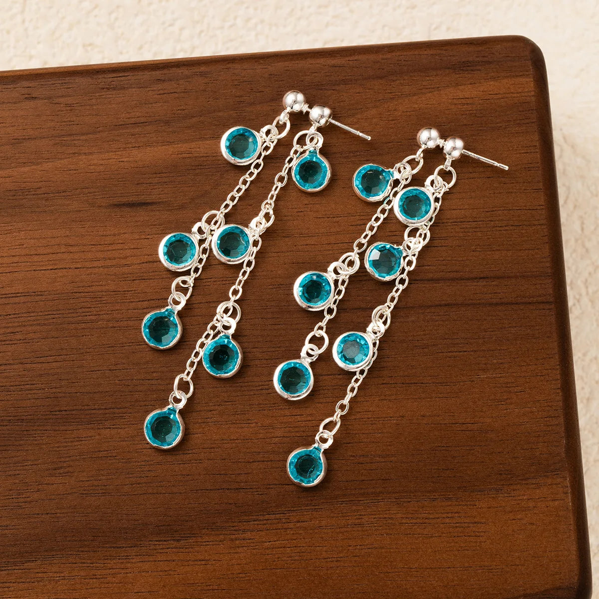 Sparkling Blue Crystal Water Droplet Tassel Earrings with Elegant Long Style And Unique Design For Women's Earrings