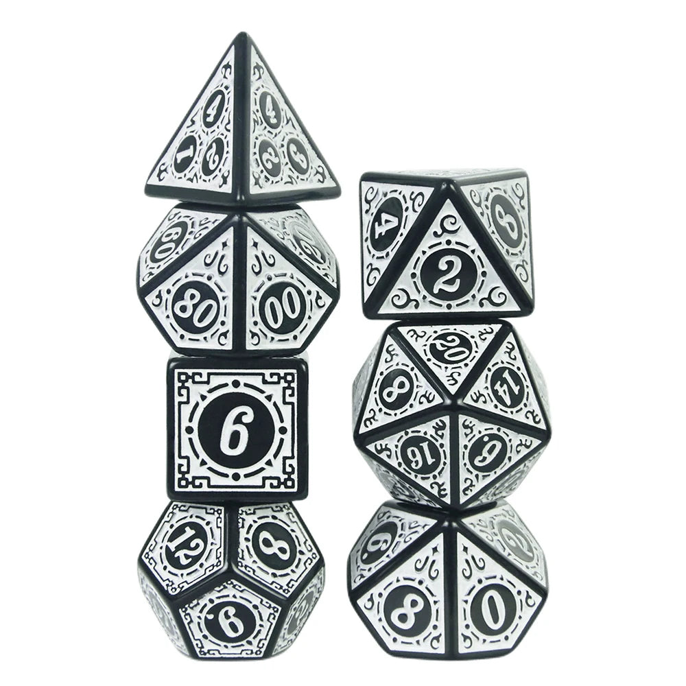 DNDGame Polyhedral Dice Set with Textures Pattern 7pcs of D4 D6 D8 D10 D% D12 D20 for RPG Board Game Accessories