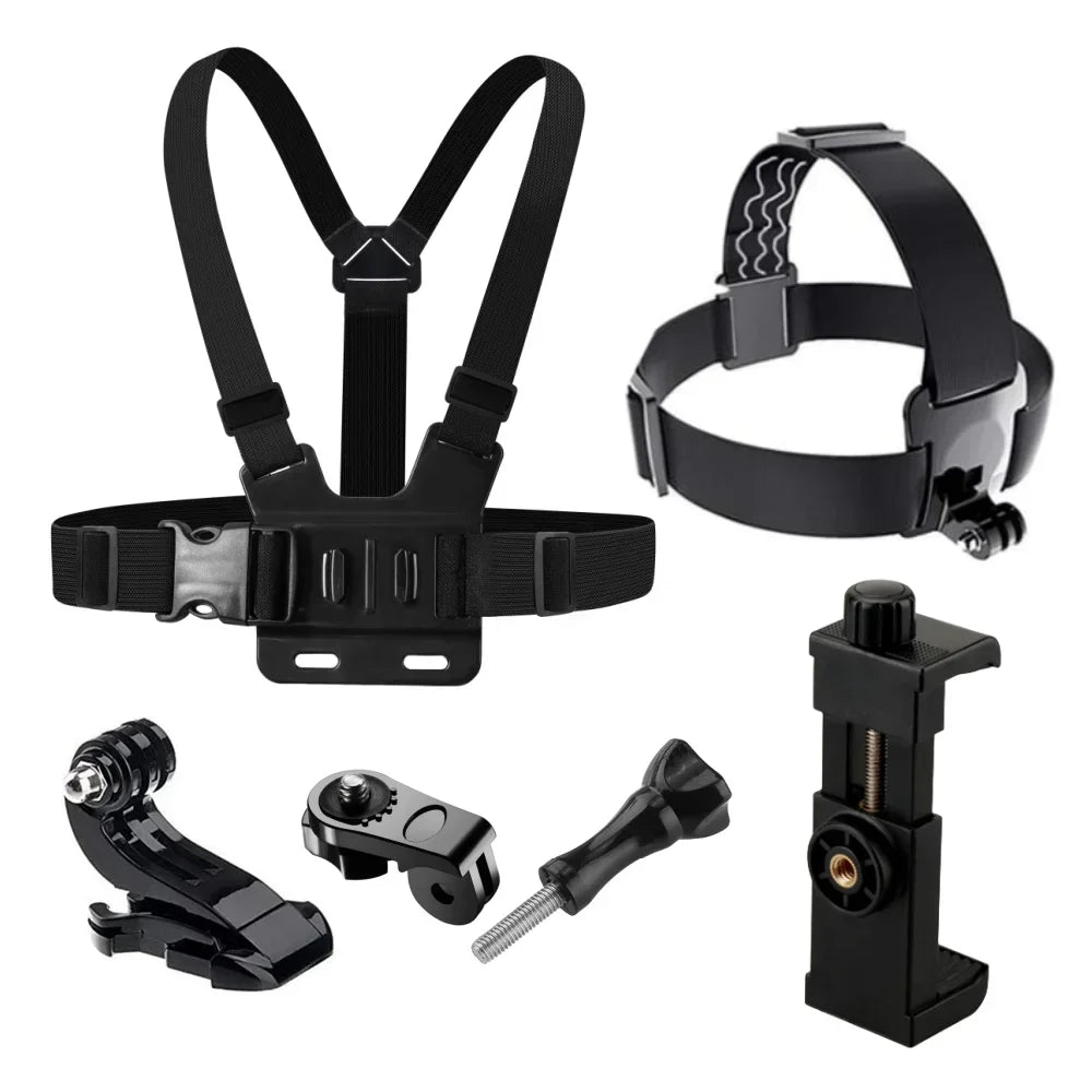 6in1 Action Camera Accessories Kit Head Strap Chest Strap Mount Adjustable Holder for Action 6 5Pro GoPro DJI Smartphone Bracket