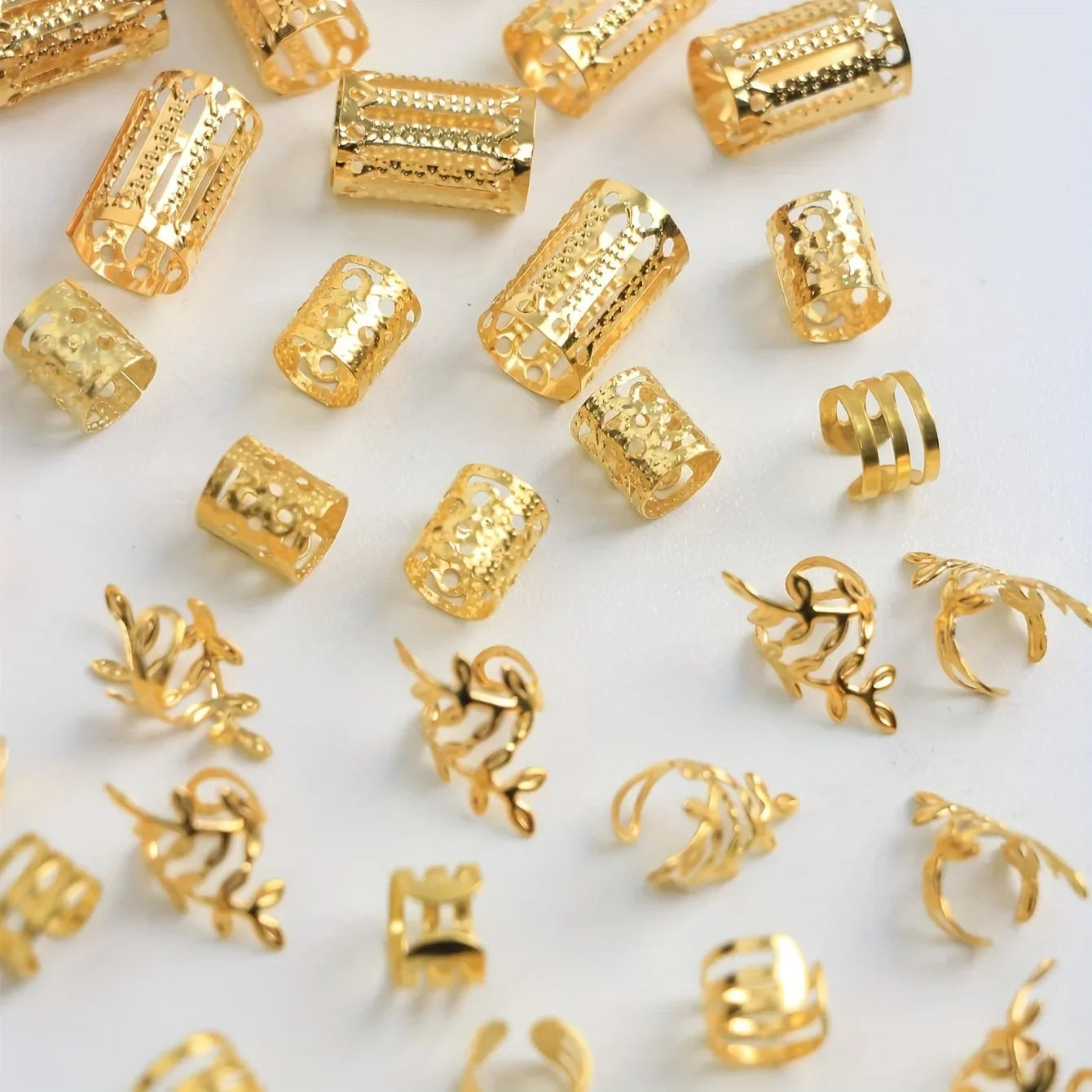 40pcs Metal Hair Rings Beads Cuffs Tubes Charms Hollow Out Dread African Hair Braids mix Hair Braider Decoration Accessories