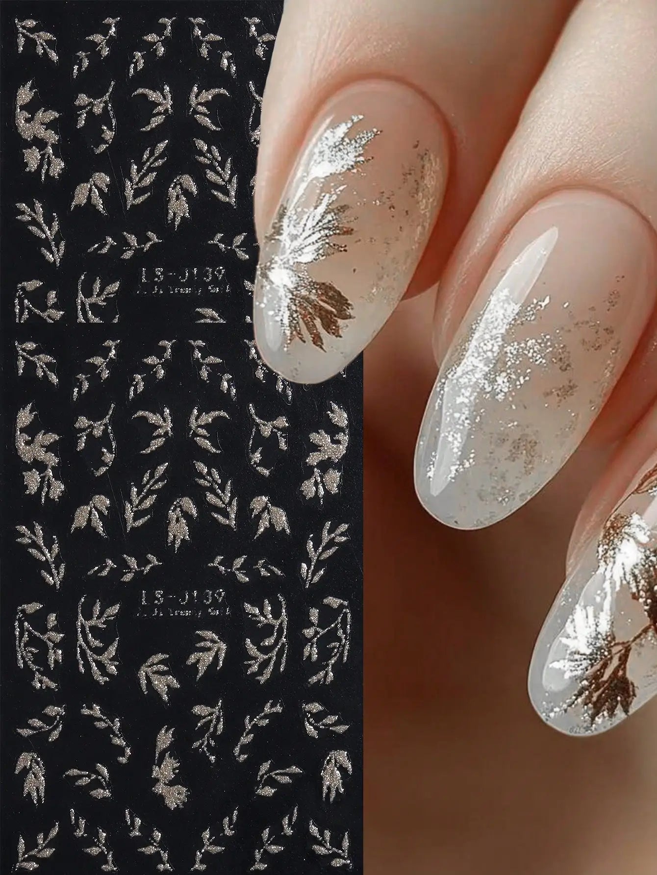 3D Hellgoldene Glitzer Blatt Nail Art Aufkleber Glänzender Glitzer Blätter Design selbstklebende Nail Art Dekorationen für DIY