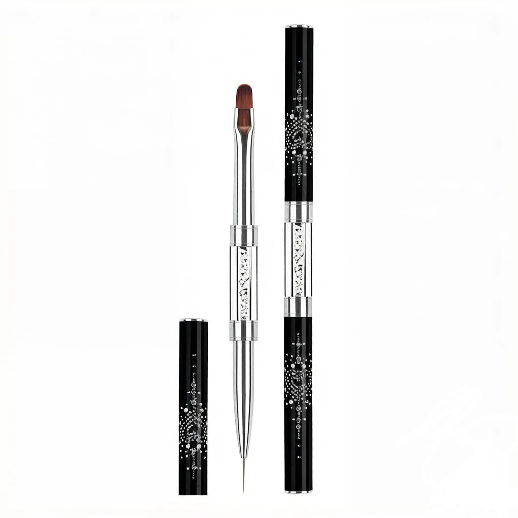 1/2/3Pcs Double Ended Nail Art Brush Set Oval Gel Liner Poly Gel with Steel Pusher Rhinestone Handle French Manicure UV Gel