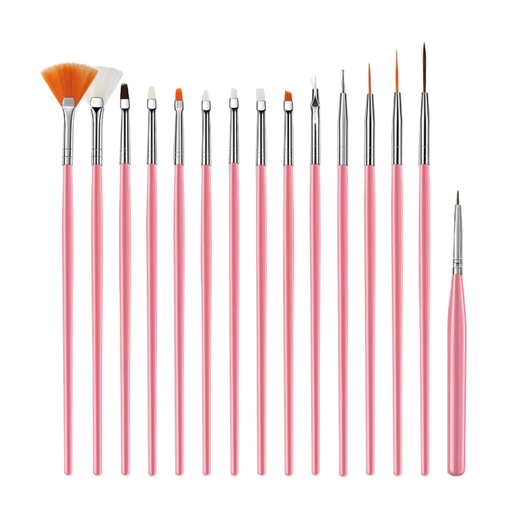 15Pcs Nail Art Brush Set Multifunctional Liner Brushes Detailing Brushes and Cleaning Tools Suitable for Gel Polish Art and DIY