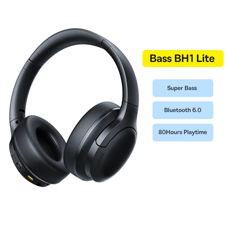 Baseus Wireless Headphones Bluetooth 6.0 HIFI Level Earphone 40mm Driver Foldable Over Ear Headsets 80H Playtime Spatial Audio