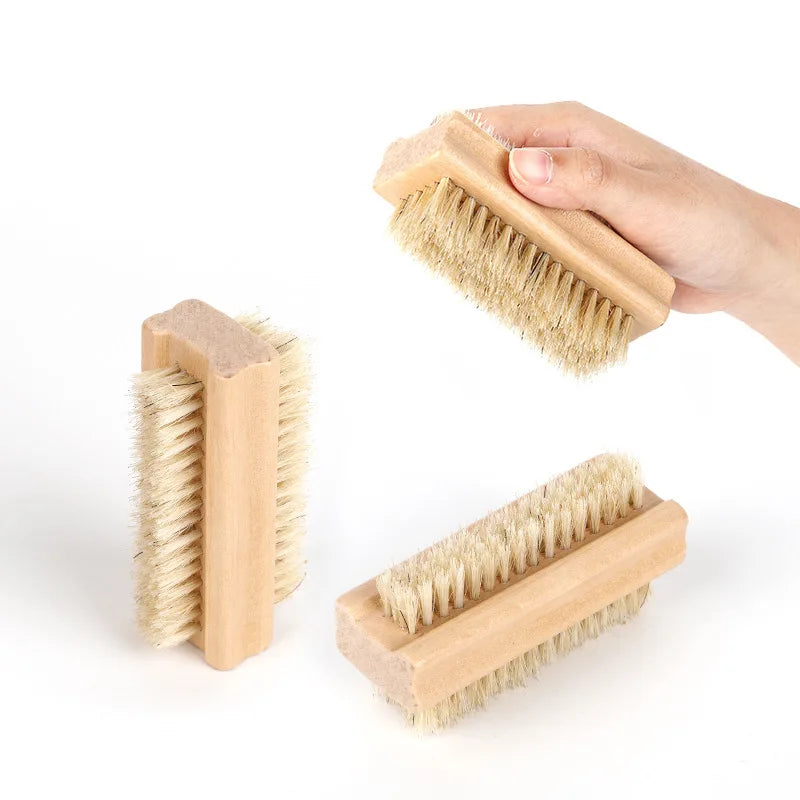 Double-sided Nail Brush Manicure Pedicure Wood Handle Soft Remove Dust Nail Cleaning Brush For Nail Care Scrubbing Tools