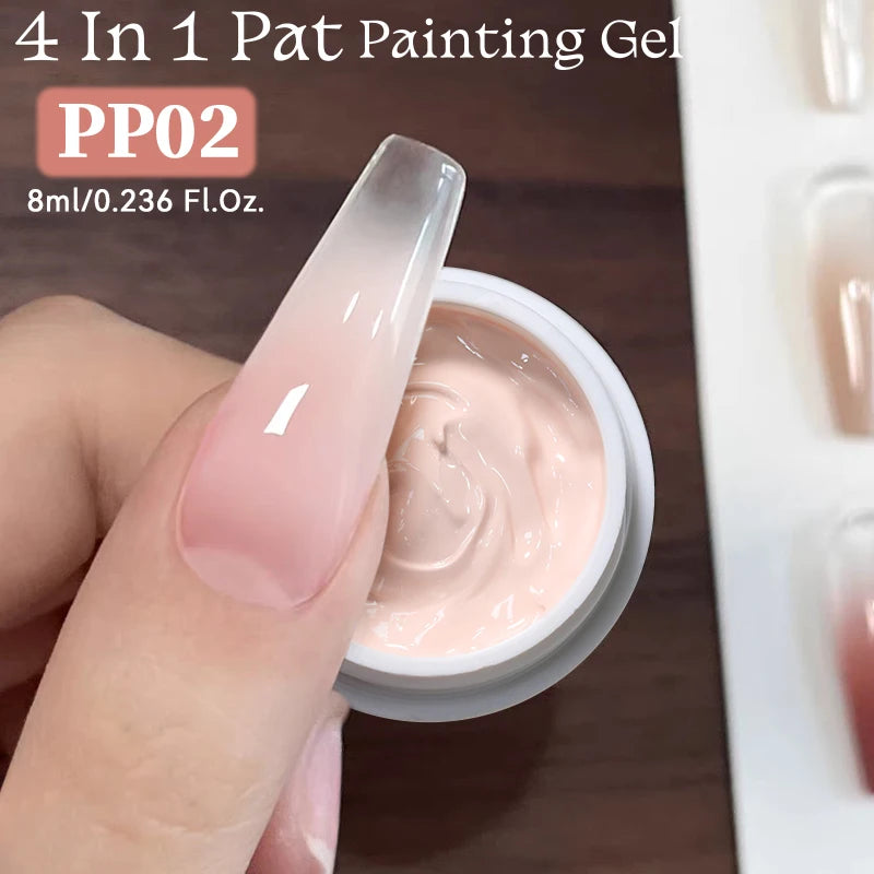 UR SUGAR 1/2Pcs White Pat Painting Gel Nail Polish 4 In 1 Gradient French Cover Edge Lines Nail Stamping Pattern Nail Diy Pattin