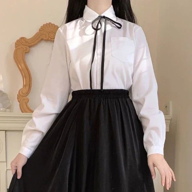 Black / White Long Skirts Y2K Vintage Lace Ruffled Pleated Goth Skirts Women Japanese Kawaii Preppy Style Korea Gothic Clothing