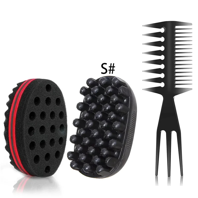2/3pcs Hair Brush Kit Afro Twist Hair Sponge Mesh Comb Double Sided Hair Pick Comb Men Dreadlocks Curl Wave Hair Styling Tools