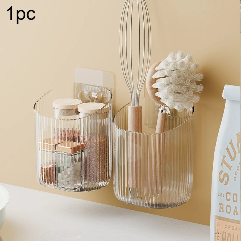 1pc Wall-Mounted Organizer Cup Multi-Functional Bathroom Kitchen Storage Toothbrush Holder Space-Saving Bathroom Accessories