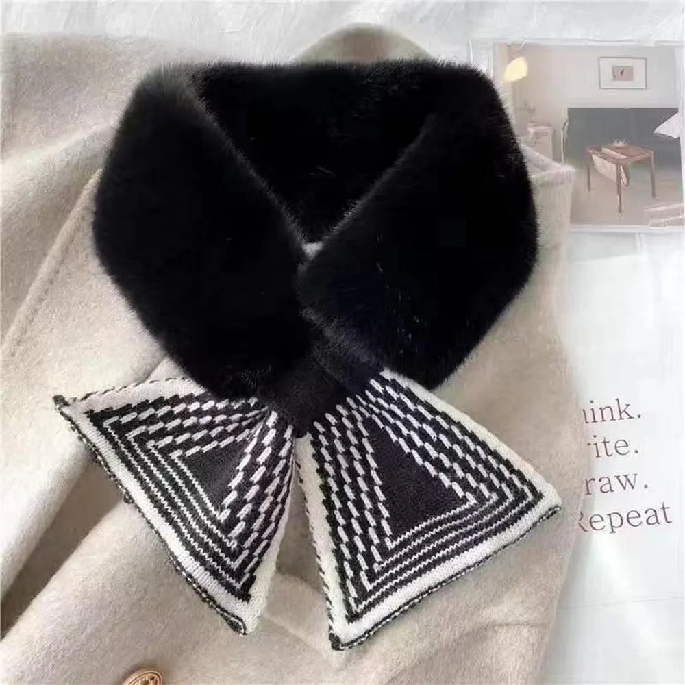 Fashion Accessory Solid Color Winter Neck Warmer Thicken Neck Warmer Cross Collar Scarf Faux Rabbit Fur Scarf for Women Girls