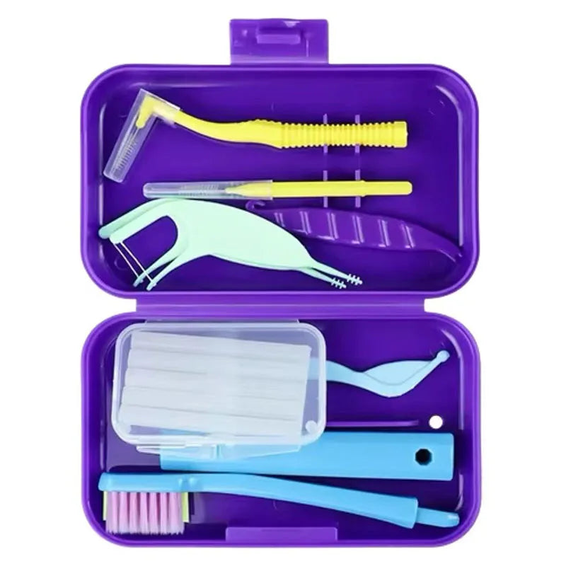 Dental Cleaning Care Kits Orthodontic Oral Care Foldable Brush Interdental Brush Ortho Wax Portable Travel Case Clean Hygiene