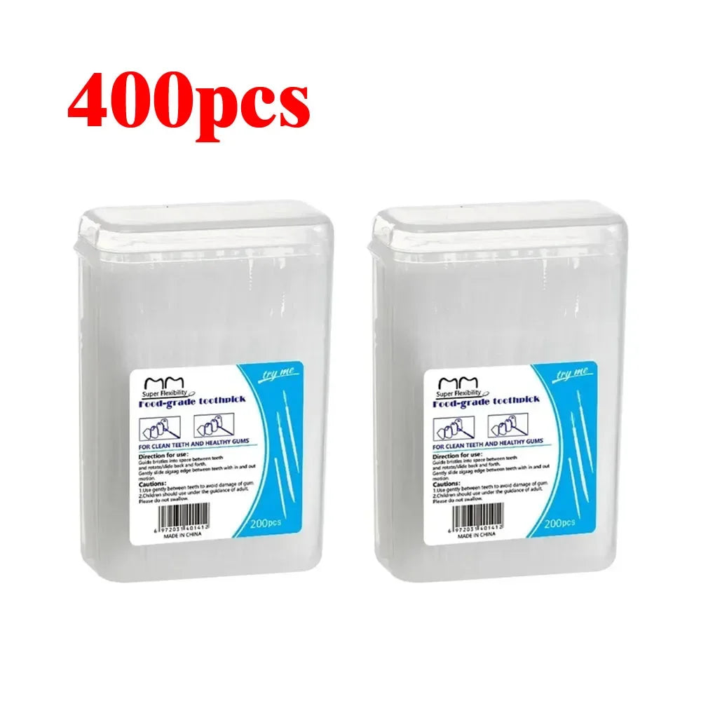 100/200/400/1000pcs Toothpick Brush Boxed Plastic Toothpick Disposable Household Interdental Brush Teeth Picking Dental Floss