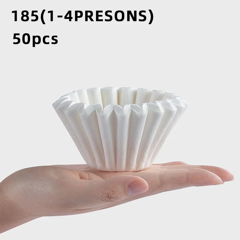 YRP Coffee Filter Papers 50 Sheets 1-2Cups 3-4Cups Paper Filter #155 #185 Pour Over Coffee Dripper & Wave Dripper Barista Tools