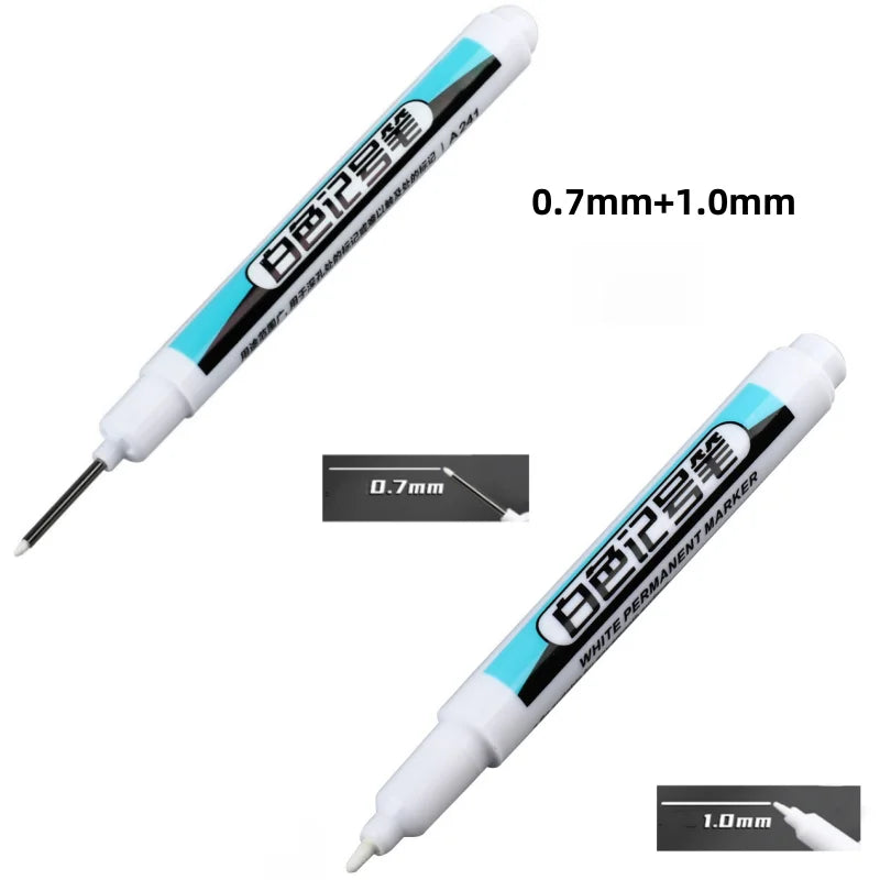2pcs White Permanent Marker Pen 0.7/1.0/2.5mm Quick-Drying Ink for Painting Wood Plastic Leather Glass Stone Metal Craft Marking