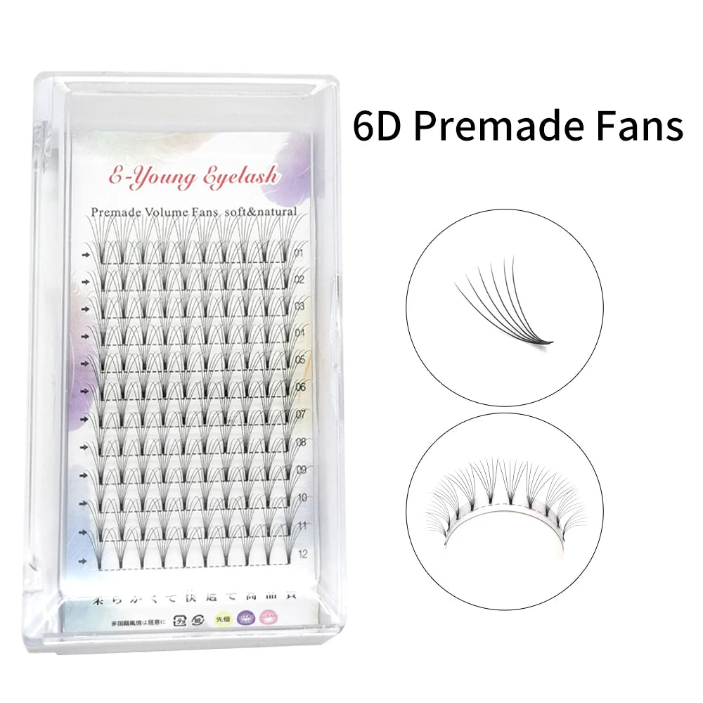 E-young 2d Premade Lashes Volume Fans Short Stem C/D Curl 0.1mm Natural False Eyelashes Extensions Premade Fans Wholesale Makeup