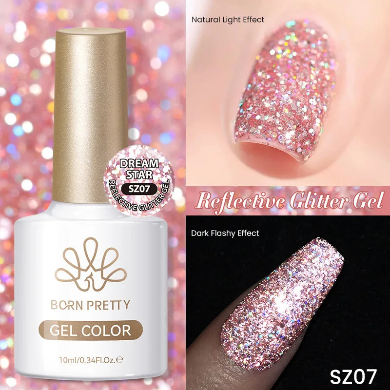 BORN PRETTY 10ml Sliver Reflective Gel Polish Sparking Glitter Semi Permanent Varnish Nail Art Soak Off Gel Varnish Manicure