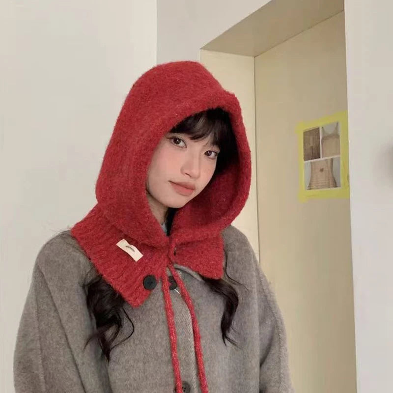 Luxury Winter Knitted Balaclava 1pcs Thicken Hat Neckerchief Winter Accessories Hooded Hat Ear Protection Scarf Cap Cold Weather