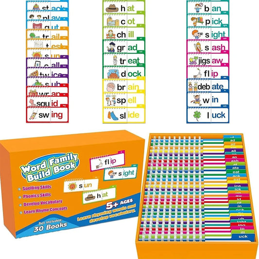 30 Read and Rhyme Flip Books Word Family Flip Books Flash Cards ABC Vocabulary Cards Educational Reading Game