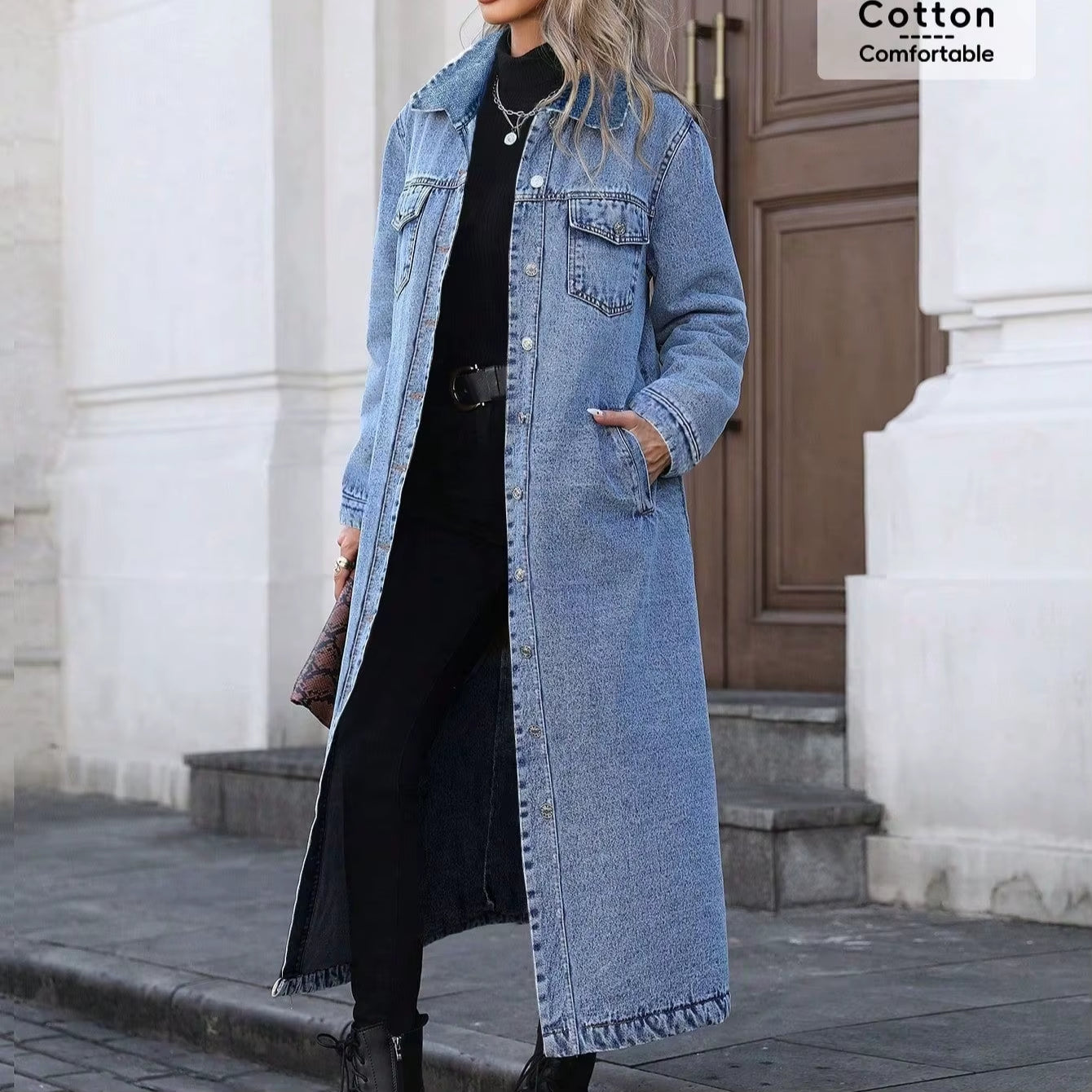 Denim Coats Moto Biker Jeans for Women Long Jackets Pocket Long Sleeves Single Breasted Loose Casual Y2K 2025 Autumn Winter