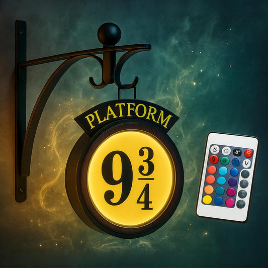 9¾ Platform Hanging Night Light – Platform 9 3/4 Light LED Wall Mount Lamp with Remote Magic Wall Decor for Bedroom Living Room or Patio Decorative Lighted Wall Sign for Fantasy-Themed Room or Gift