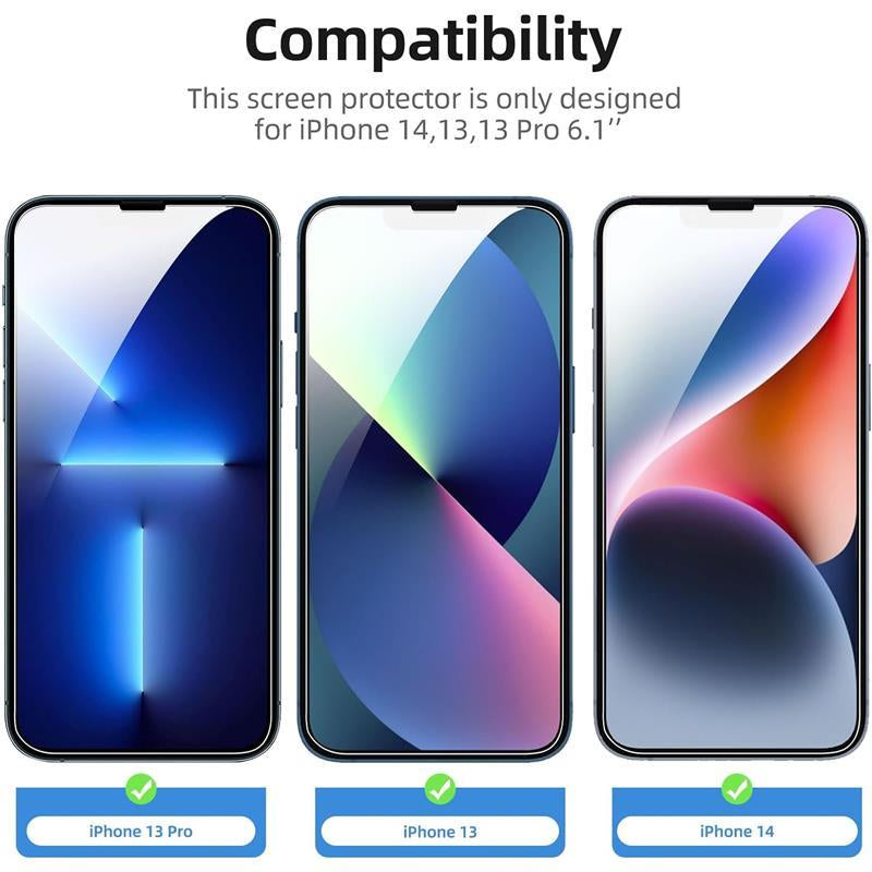 Ultimate Screen Protection for iPhone 14 & 13! 💪✨ 3 Pack of Tempered Glass, Bubble Free & Case Friendly – Keep Your Phone Safe and Stylish! 📱🛡️
