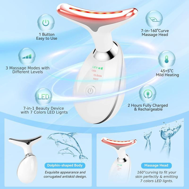 7-In-1 Neck Face Massager, 7 Color Led Face Neck Massage for Skin Care at Home, Portable Facial Massager,Face Sculpting Tool,Multifunctional Vibration