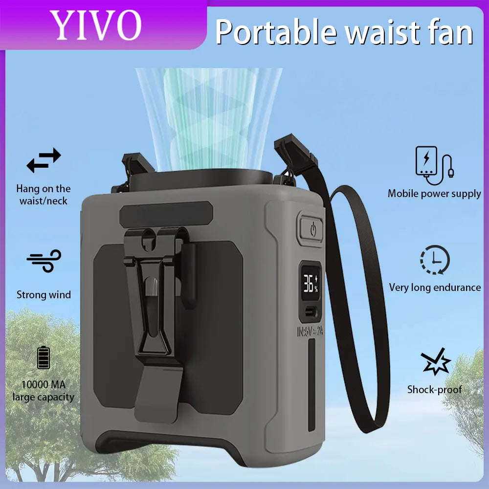 10000Mah Waist Fan with 5 Speeds & Light 40H Hands-Free Wearable Neck Fan for Outdoor Jobsite Travel Long Time for Camping