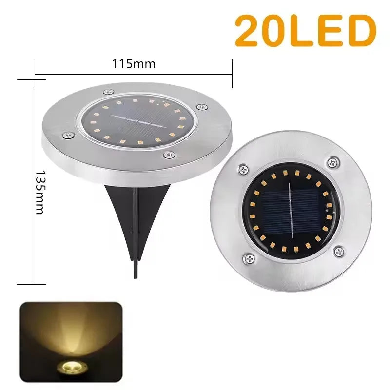 Solar Ground Lights Outdoor Decoration, 8/20LED Solar Garden Lights Waterproof, Solar Disk Lights for Yard, Pathway, Lawn, Patio