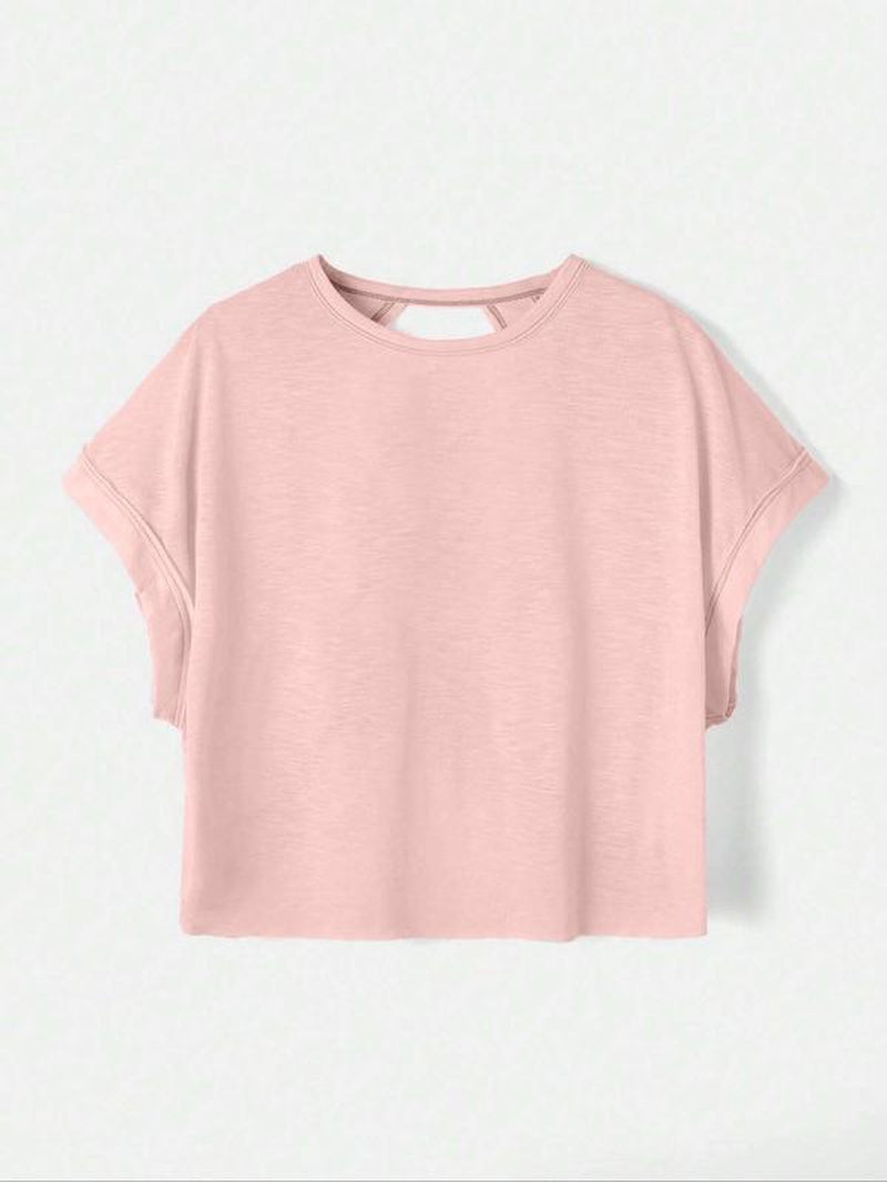 Women'S Plain Cut Out Asymmetrical Hem Batwing Sleeve Tee, Casual Short Sleeve round Neck T-Shirt for Summer, Ladies Clothes for Daily Wear, Tops, Womenswear