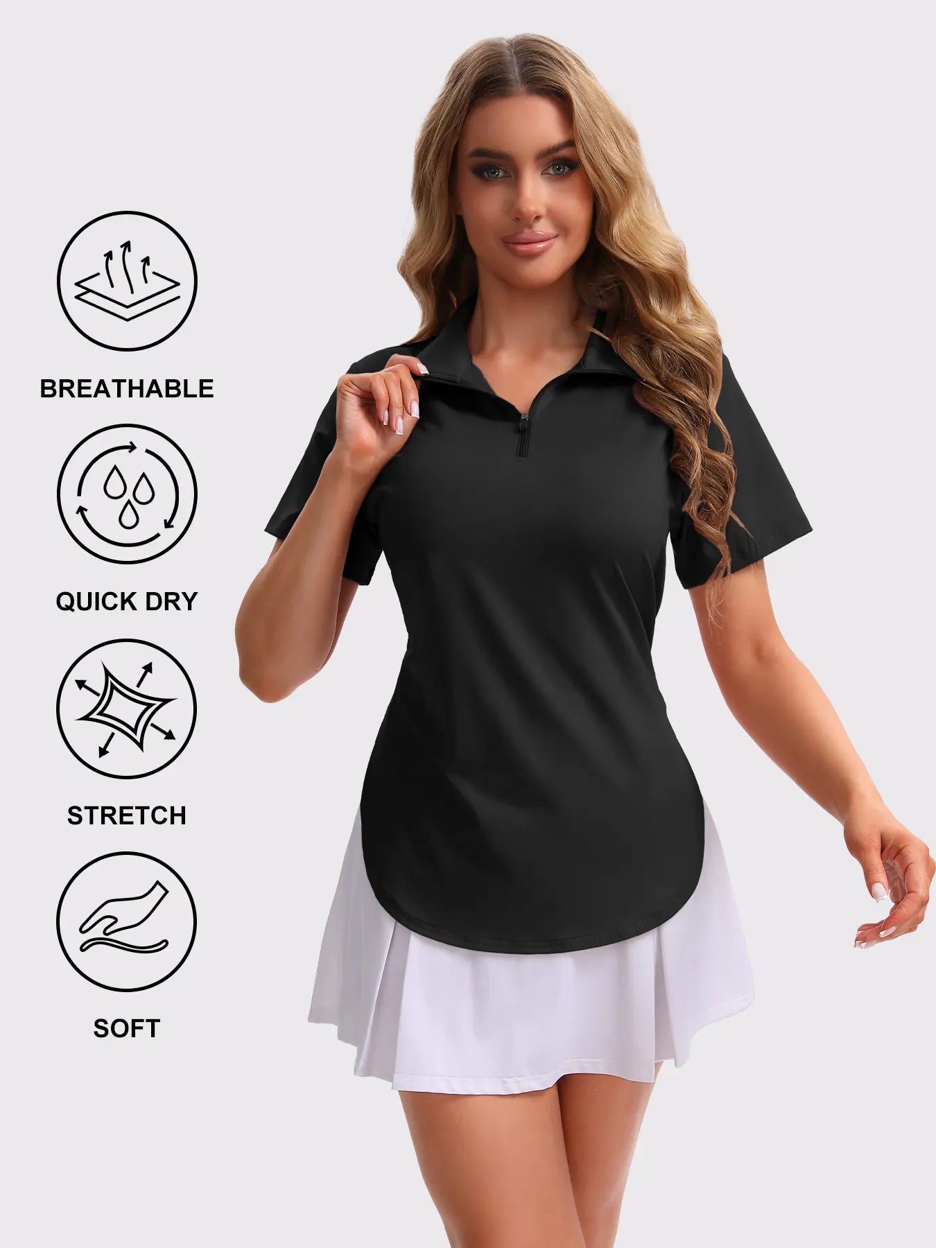 4 Packs Women'S Half-Zip Polo Shirt/Short-Sleeve T-Shirt Set, Minimalist Style, Suitable for Fitness, Tennis, Golf and Work Attire.