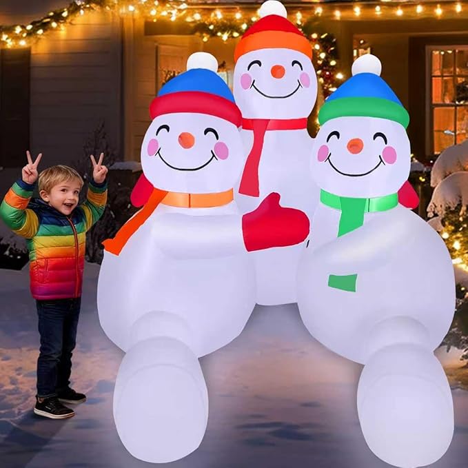 2025 Christmas Inflatable Snowman 6FT 3 Snowmen Brothers Hugging Christmas Inflatables Outdoor Decoration Xmas Snowman Blow Up Decor with Built-in 5 LEDs for Holiday Party Yard Garden Lawn