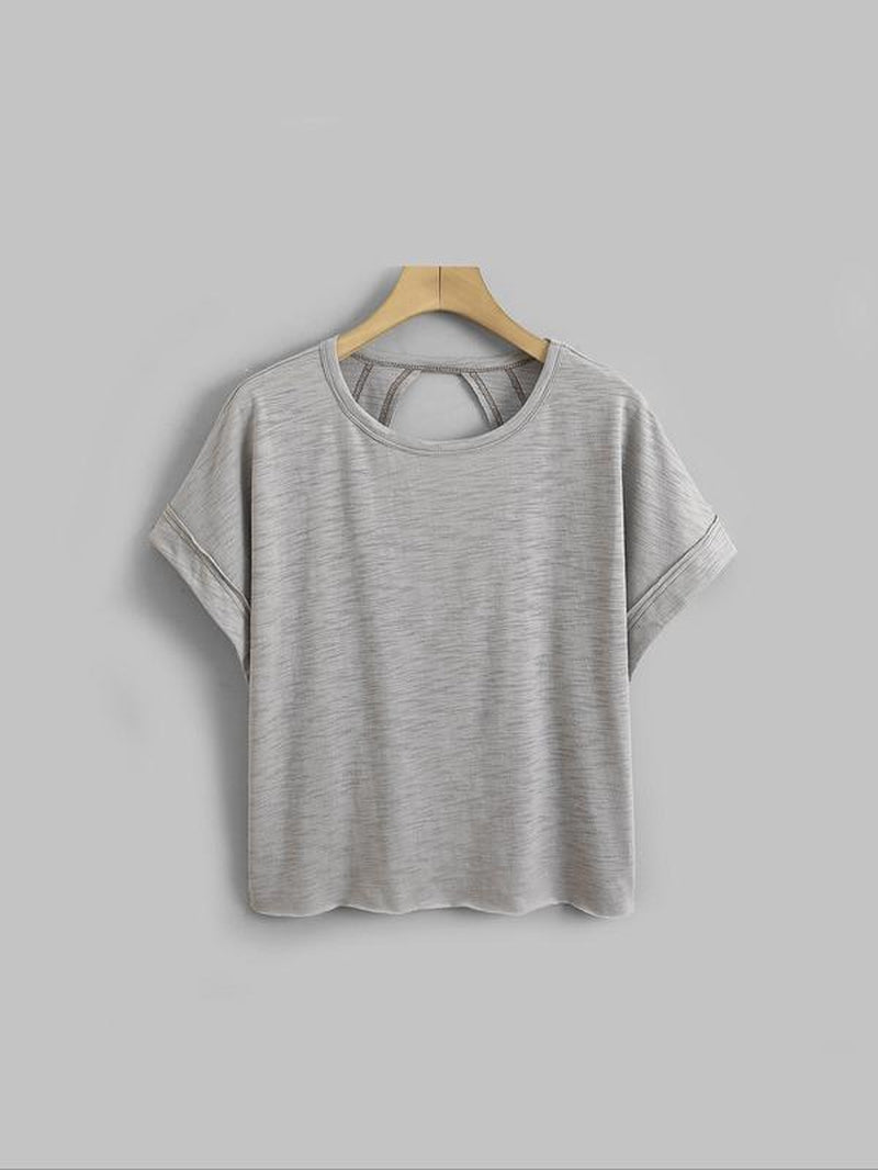 Women'S Plain Cut Out Asymmetrical Hem Batwing Sleeve Tee, Casual Short Sleeve round Neck T-Shirt for Summer, Ladies Clothes for Daily Wear, Tops, Womenswear