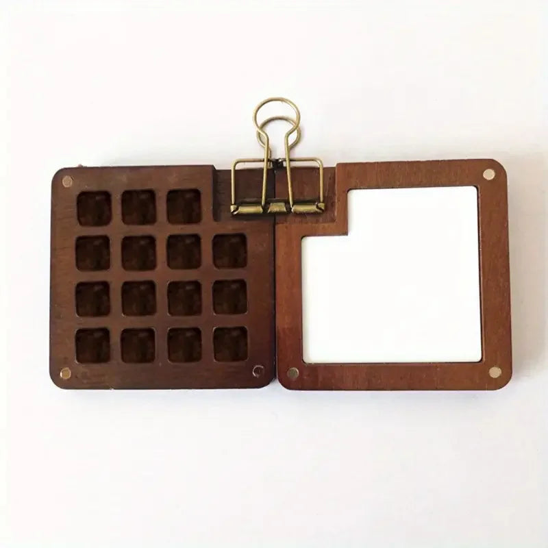 Mini Walnut Wood Watercolor Palette Portable Paint Box with Clip Travel Painting Paint Tray Art Supplies Sketchbook Palette