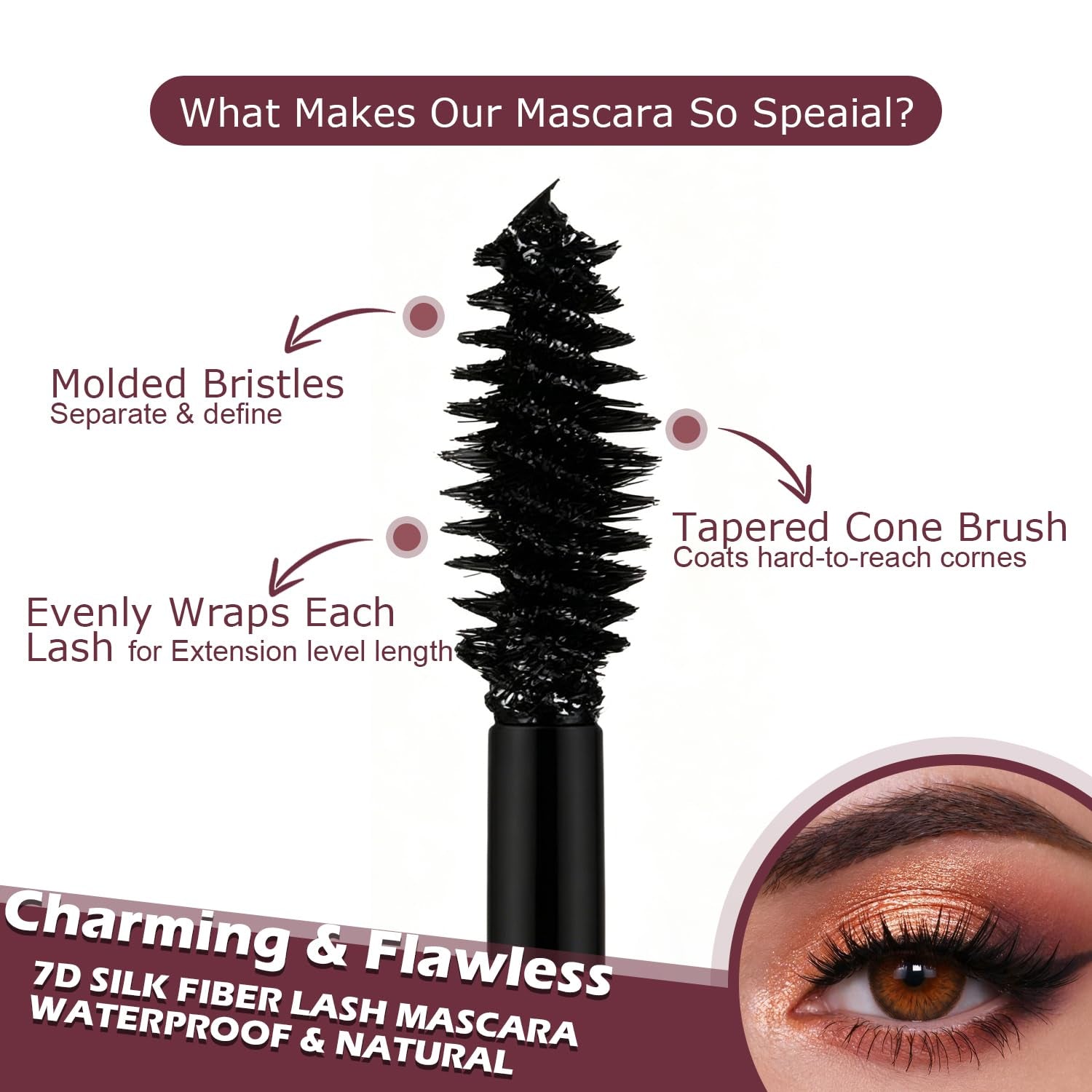 7D Waterproof Mascara, 2PCS Black Lengthening Thickening Softer Fuller Lashes Mascara, Long Lasting Natural Curling Lashes for Professional Eye Makeup, for Women and Girls