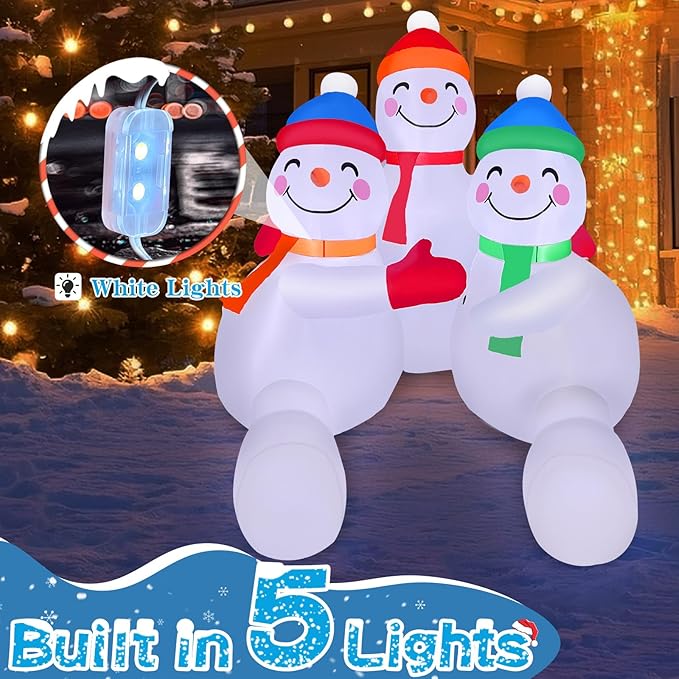 2025 Christmas Inflatable Snowman 6FT 3 Snowmen Brothers Hugging Christmas Inflatables Outdoor Decoration Xmas Snowman Blow Up Decor with Built-in 5 LEDs for Holiday Party Yard Garden Lawn