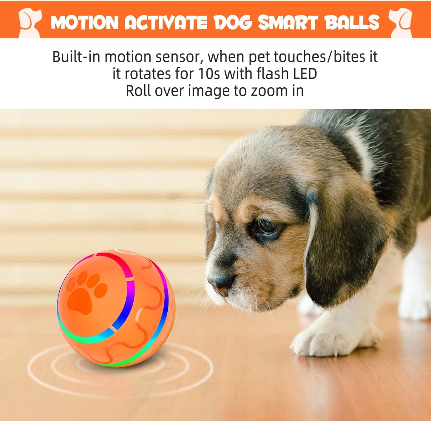 Peppy Pet Ball for Dogs, Interactive Dog Toy Durable Automatic Rolling Ball with Led Flash Lights for Small Medium Dogs Breed, Wicked Ball with Motion Activat BPA-Free USB Rechargeable