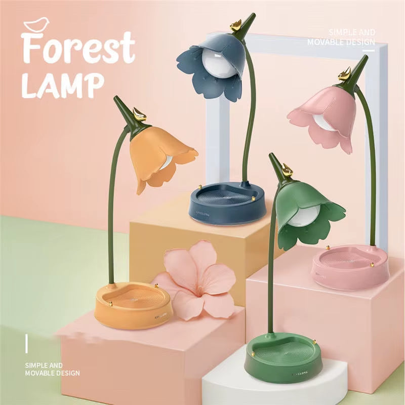 Flower LED Desk Lamp Student Bedroom Room Lighting Touch Reading Lamp Eye Protection Multi-Function Lamp Table Light