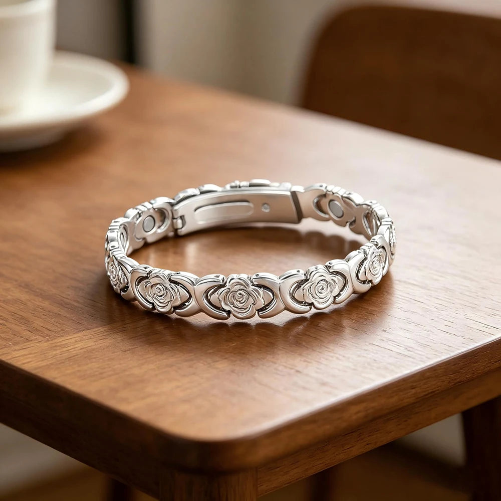 Women'S Rose Flower Strong Magnetic Bracelet, High Gauss Adjustable Length, Valentine'S Day/Birthday Jewelry Gift