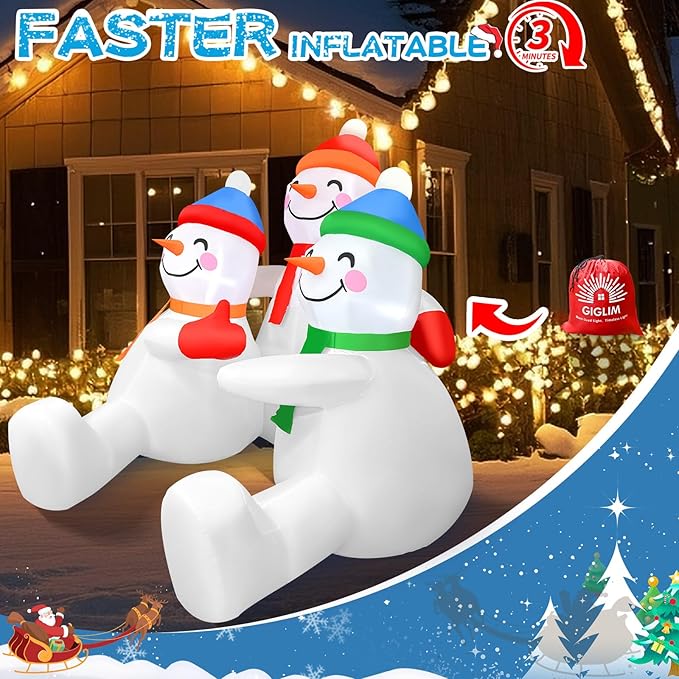 2025 Christmas Inflatable Snowman 6FT 3 Snowmen Brothers Hugging Christmas Inflatables Outdoor Decoration Xmas Snowman Blow Up Decor with Built-in 5 LEDs for Holiday Party Yard Garden Lawn