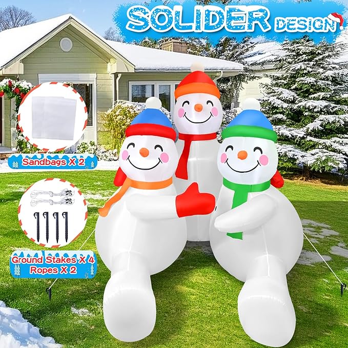 2025 Christmas Inflatable Snowman 6FT 3 Snowmen Brothers Hugging Christmas Inflatables Outdoor Decoration Xmas Snowman Blow Up Decor with Built-in 5 LEDs for Holiday Party Yard Garden Lawn