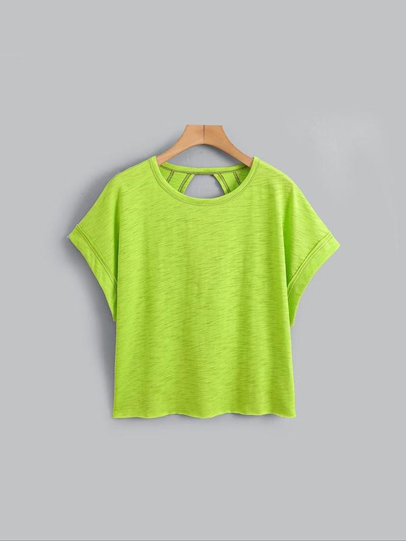 Women'S Plain Cut Out Asymmetrical Hem Batwing Sleeve Tee, Casual Short Sleeve round Neck T-Shirt for Summer, Ladies Clothes for Daily Wear, Tops, Womenswear