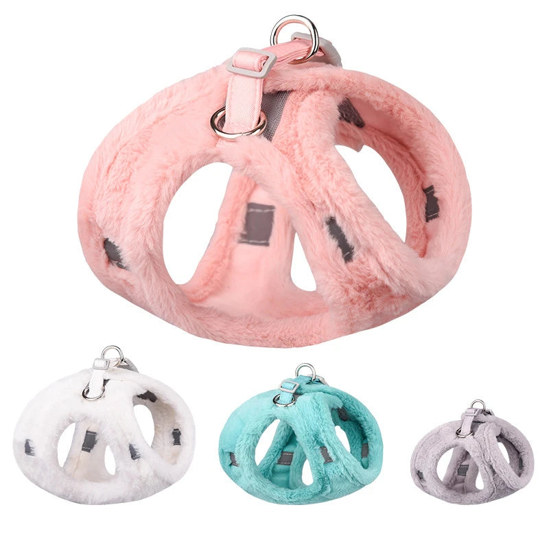 Furry Winter Small Dog Harness Leash Set Warm Pet Chest Strap Puppy Cat Walking Lead Vest French Bulldog Accessories Chihuah