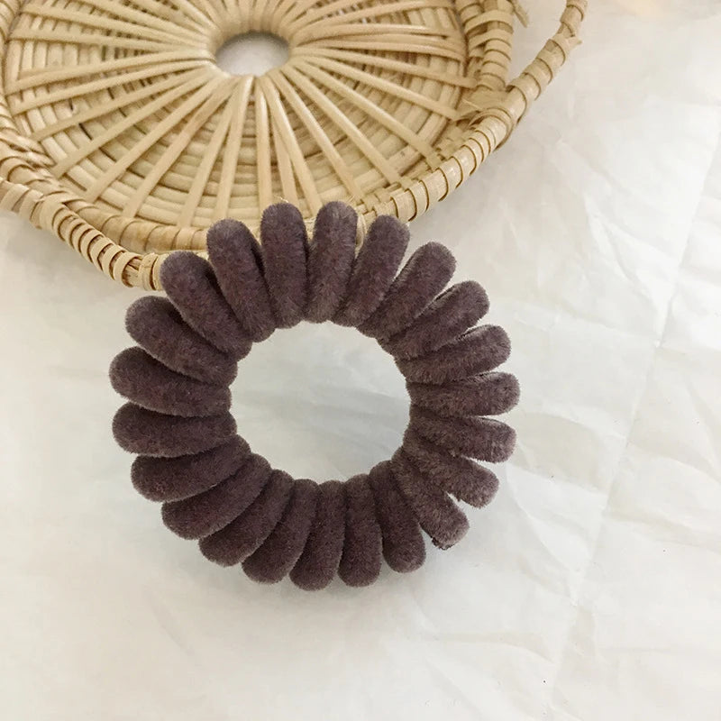 Winter Furry Telephone Wire Hair Tie Large Size Spiral Shape Rubber Elastic Hair Band Women Accessories